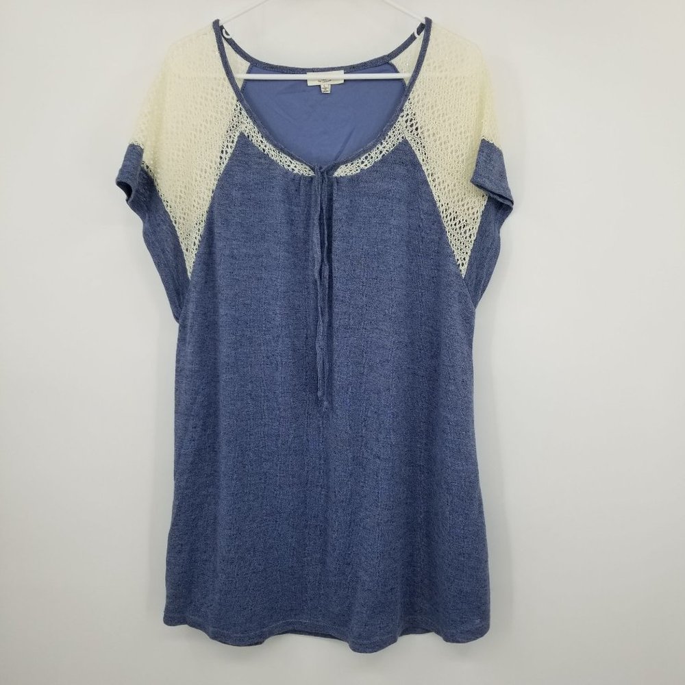 Hayden Linen Blend Blue‎ Short Sleeved Tunic Blouse Shirt Large